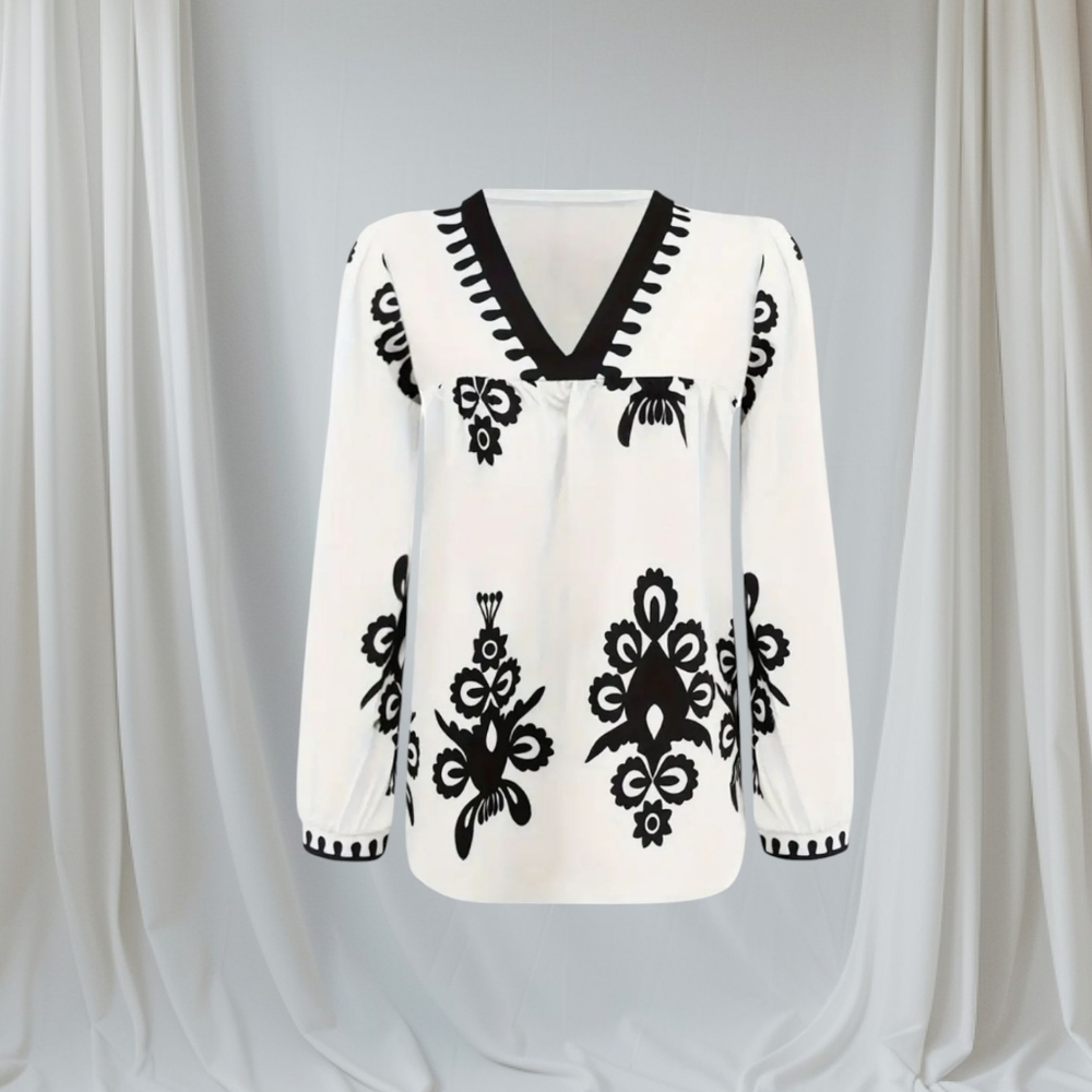 New Bohemian Style White & Black  Top Sz Large - Picture 2 of 5